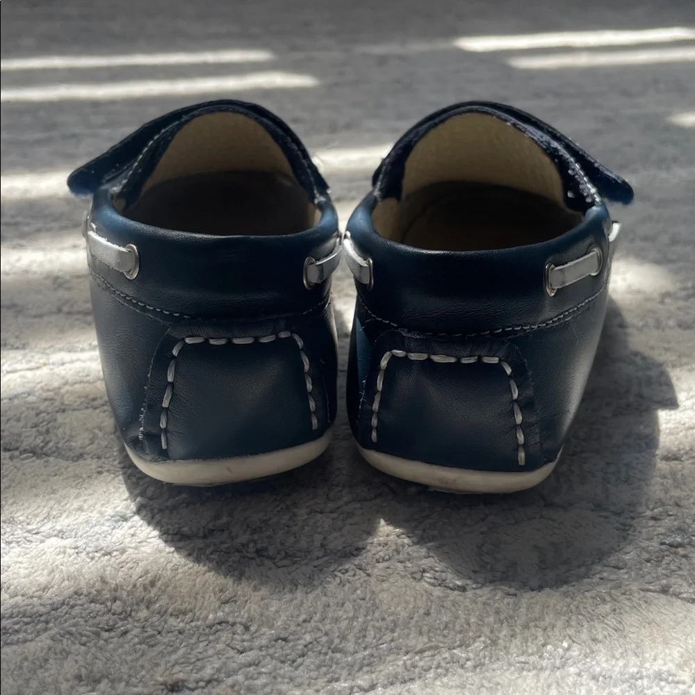 Children's Navy Leather Loafers with Velcro Strap